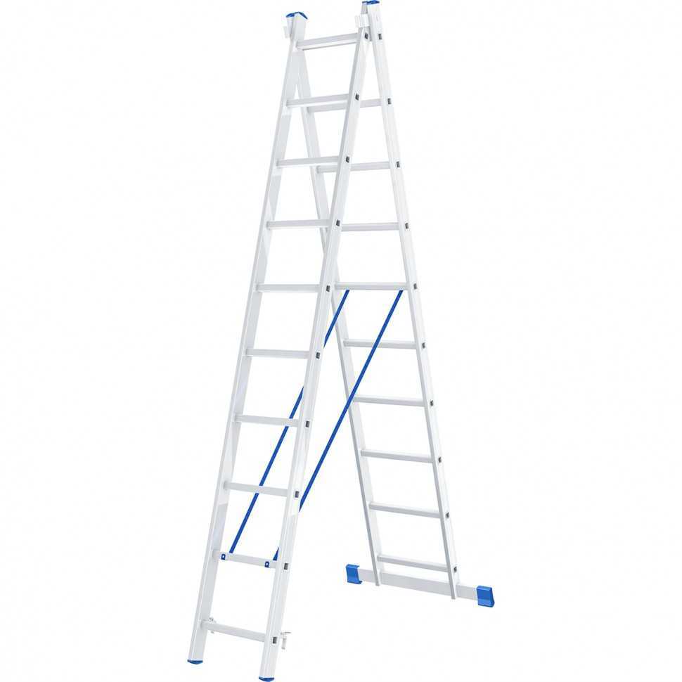 Лестница, 2 х 10 ступеней, алюминиевая, двухсекционная, Россия, Сибртех Лестницы фото, изображение